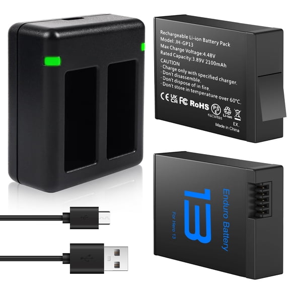 Dual Battery Charger + 2Pack 2100mAh Enduro Li-Ion Battery for Gopro HERO13 Black Camera