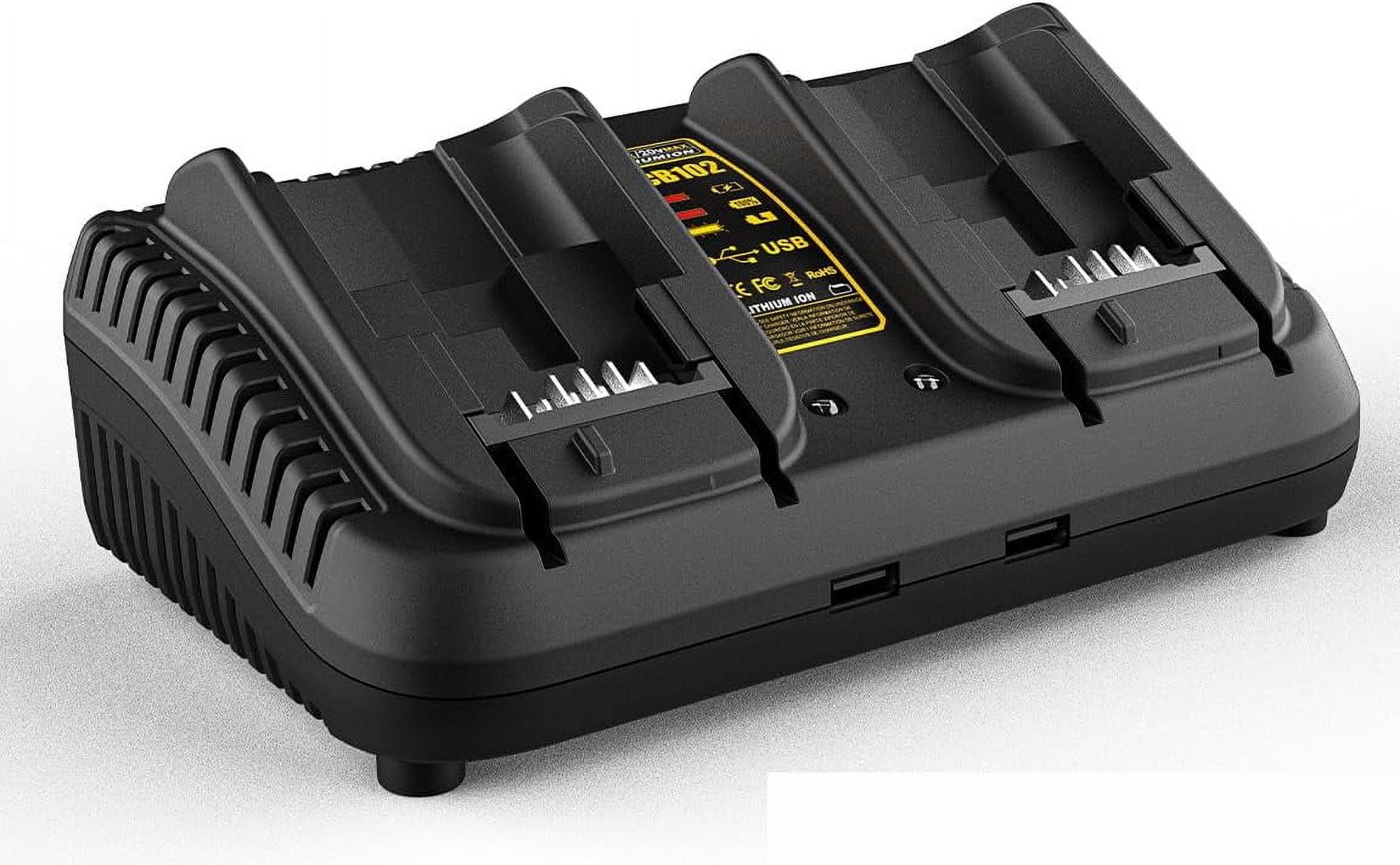 Dual Battery Charger Replace for Dewalt 12V/20V MAX Charging Station DCB102 DCB101 DCB105 DCB112 DCB107 Lithium Battery DCB200 DCB203 DCB204 DCB606 Power Tools（Charger only）