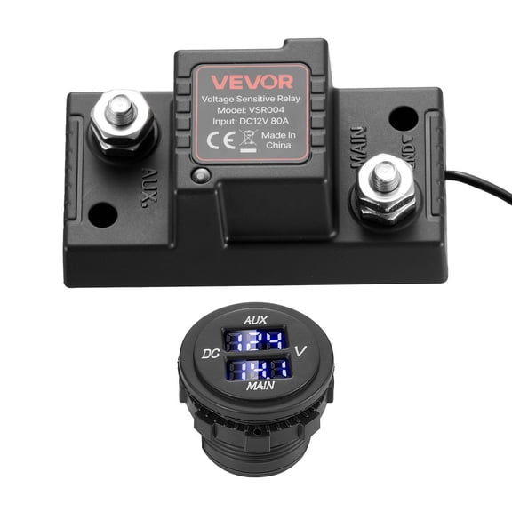 Dual Battery Isolator Kit 12V 80A Manual Automatic VSR Voltage Sensitive Relay Voltmeter LCD Screen Smart Battery Isolator Compatible with Lead Acid Batteries for UTV ATV