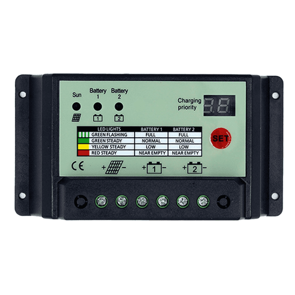 Dual Battery Solar Charge Controller PWM 12V 24V System Batteries Power Panel Regulator Charger(20A)