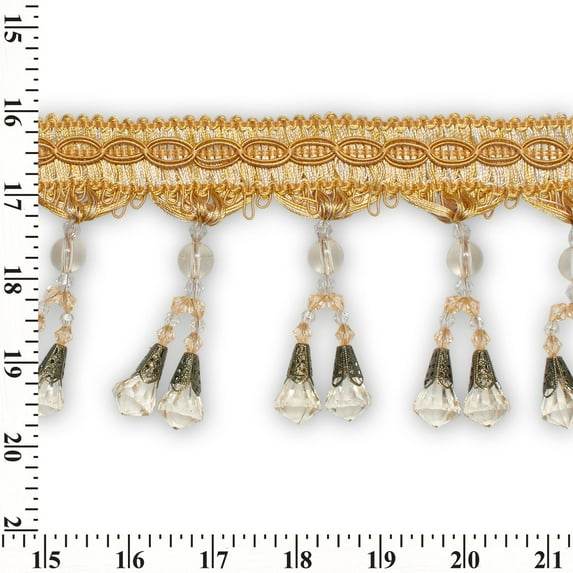 Dual Beaded Rhinestone Tassel Fringe 4.75" Wide Polyester Trim Sold By The Yard - Yellow