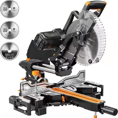 [Dual-Bevel Miter Saw] 10-Inch Dual-Bevel Sliding Miter Saw, 15A Motor, 2-Speed (3200/5000 RPM), 3 X TCT Blades, 9 Positive Stops, 0-45° Bevel & Miter, Max Cut 3.5"X13.4", Extendable Table