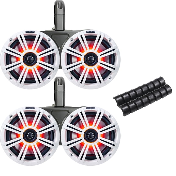 Dual Black Waterproof Wake Tower System 6.5" White Marine LED OEM Speakers - 2 Pairs