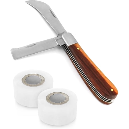 Dual-Blade Gardening Grafting Tool with 2 Repair Tapes, Foldable Pruning Cutter for Fruit Tree Budding, Precision Plant Nursery Tool for Floral & Orchard