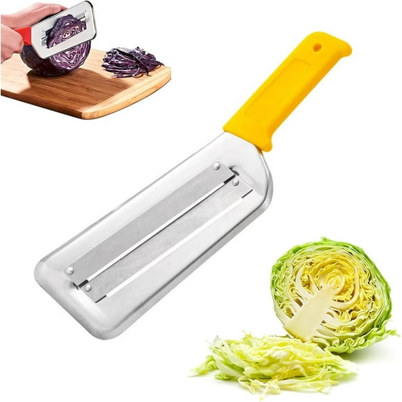Dual Blade Julienne Cutter, Stainless Steel Double-Layer Slicer, Stainless Steel Cabbage Shredder for Coleslaw & Sauerkraut, Ergonomic Lettuce Chopper with Silicone