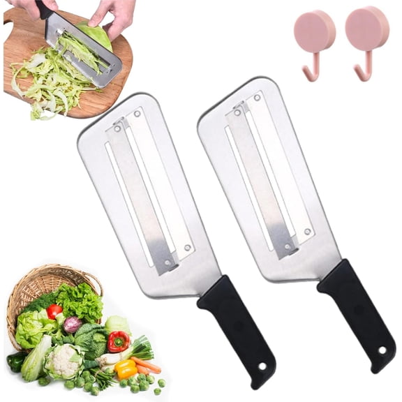 Dual Blade Julienne Cutter, Stainless Steel Dual Blade Julienne Cutter, Stainless Steel Shredder Knife, Cabbage Shredder Slicer, Multifunctional Vegetable (Black *2pcs)