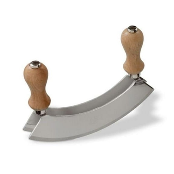 Dual Bladed Mezzaluna with Wooden Handles