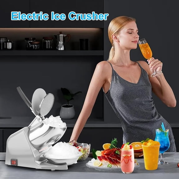 Dual Blades 178 lbs/hr Electric Ice Crusher, 300W Ice Shaver, 2200 RPM Shaved Ice Machine with Extra Blades and Ice Pick for Home and Commercial Use, ETL-Listed, Silver