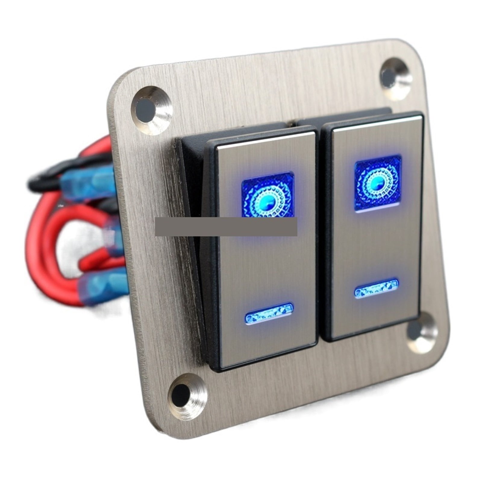 Dual Blue LED Lights Universal Car Switch Panel 12V Accessories For Marine Boat Caravan RV Metal Material ,Car Accessories