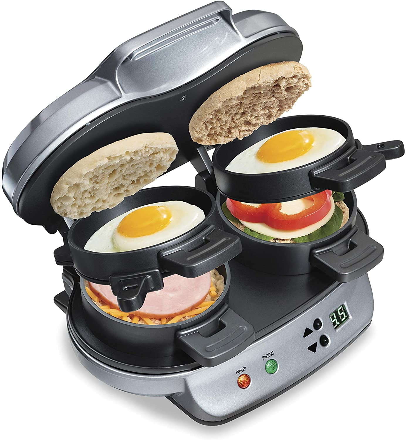 Unbranded Dual Breakfast Sandwich Maker with Timer, Silver (25490A)