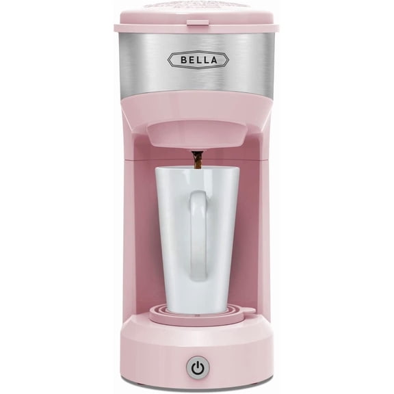 Dual Brew Single Serve Coffee Maker, Brews both Kcup and Ground Coffee, Large 14oz Capacity, Easy One Touch, Auto Shutoff, Pink
