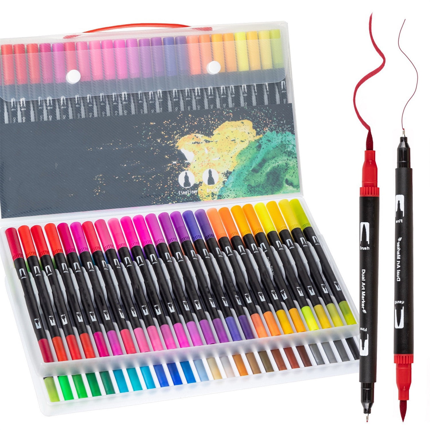 Dual Brush Marker Pens with Fine & Brush Tips,TGY 2 Set of 24 Colors Coloring Pens, Art Supplies for Drawing, Calligraphy, Sketching and Doodling