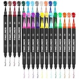 Dual Brush Markers Pens 24 Colors, No Bleed Caligraphy Markers for
