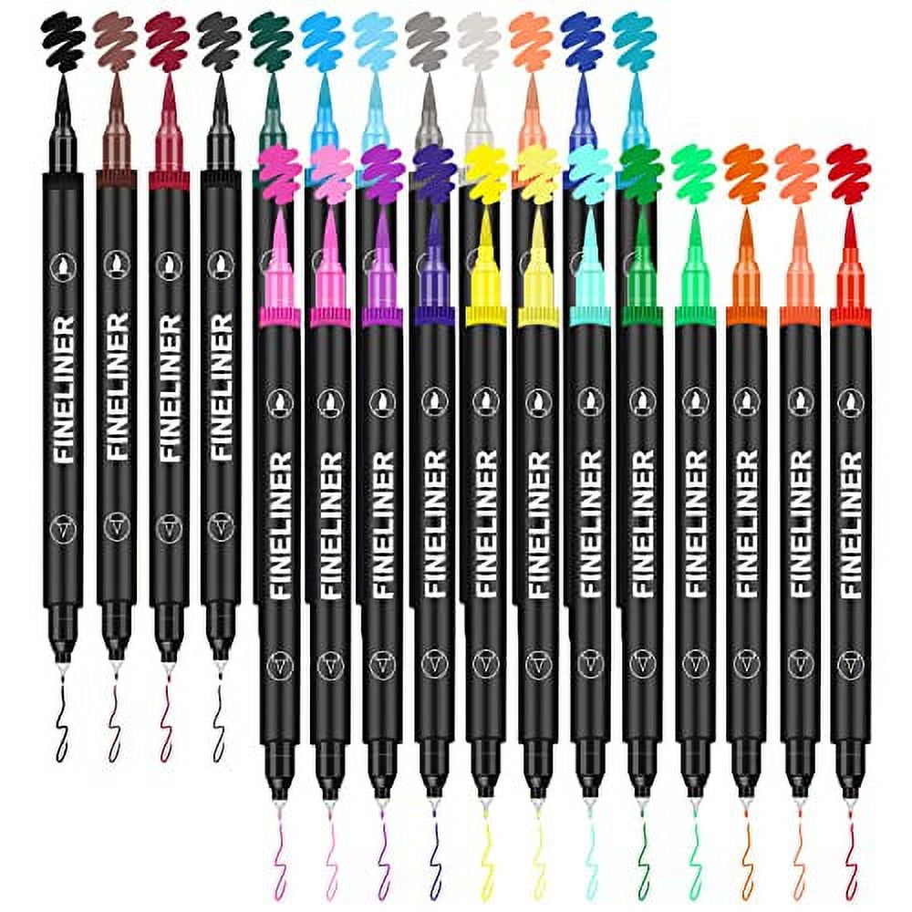 Dual Brush Markers Pens 24 Colors, No Bleed Caligraphy Markers for