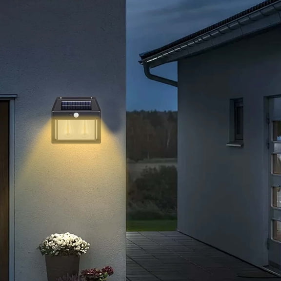 Dual Bulb Solar Motion Sensor Outdoor Wall Light, Warm White Dusk to Dawn LED Wall Sconce, IP65 Waterproof Wireless Security Light with 3 Modes for Porch Yard Garage Fence Patio