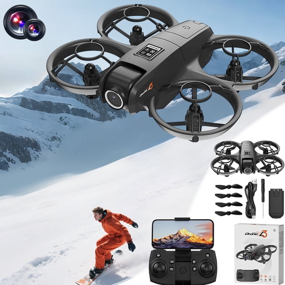 Dual-Camera Drone with Cool Lights - Remote Control Quadcopter featuring Altitude Hold, Headless Mode and Speed Adjustment, Black Color