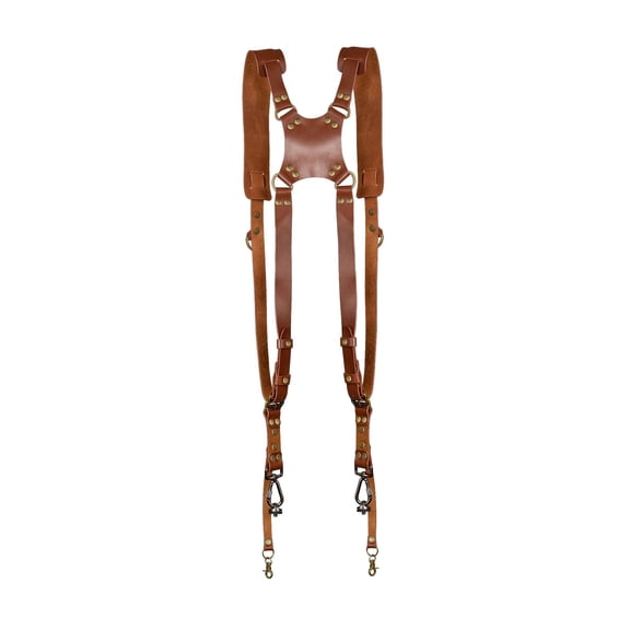 Dual Camera Harness Strap for Two-Cameras - Dual Shoulder Full Grain Leather Harness,Multi Double Camera Gear for Strap, Thickened Shoulders - Brown