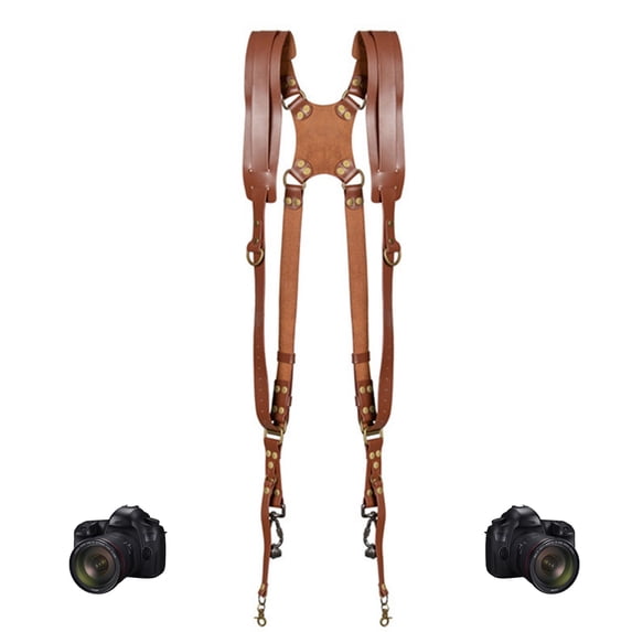 Dual Camera Strap, Adjustable Dual Shoulder Leather Camera Strap, Camera Harness for 2 Cameras, Double Camera Harness for DSLR/SLR, Dual Camera Harness for Photographers