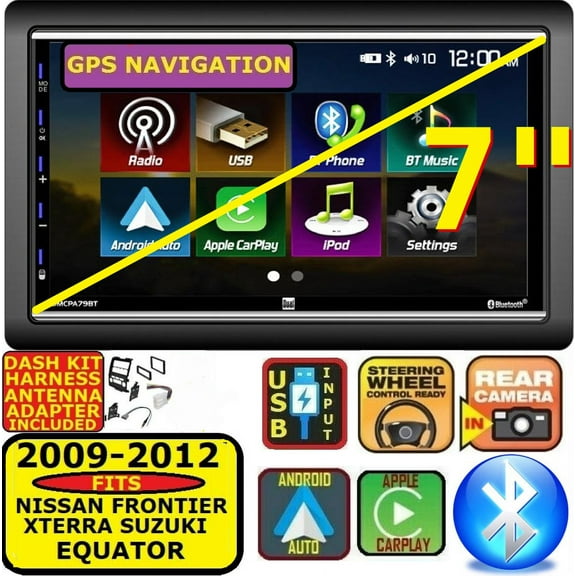 Dual Car In-Dash Unit with 7" LCD Display, Apple CarPlay, Bluetooth for Nissan Frontier