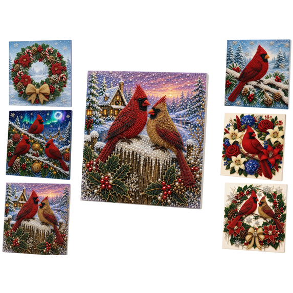 Dual Cardinals Diamond Painting Craft Kit Diy 3d Pearl Diamond Painting Art Supplies Cute Christmas Pearl Art Kit Christmas Party Gift Idea for Adults and Beginners