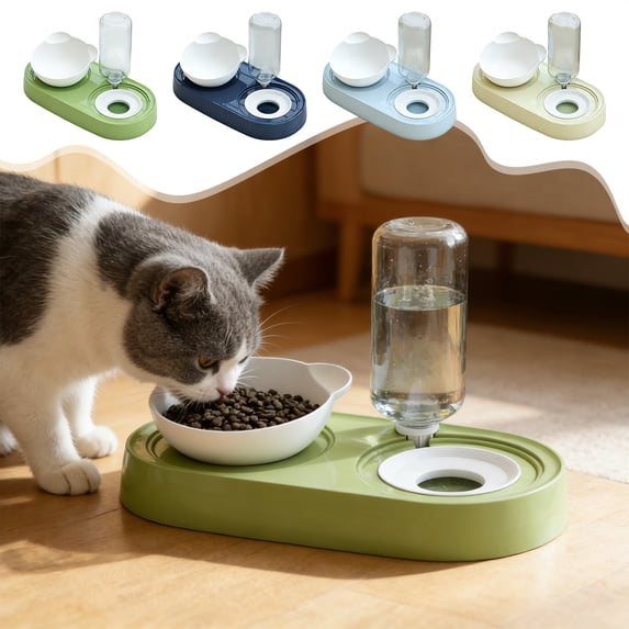 Dual Cat Dog Food and Water Bowl with Automatic Refill, Non-Slip Detachable Pet Feeder for Home and Travel