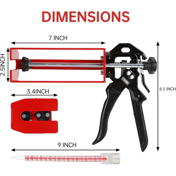 Dual Caulking Gun,Epoxy Gun for 200 ml(6.75 fl oz,1:1 or 2:1 Mix Ratio),Manual Double Cartridge Caulk Gun Panel Bond Adhesive Applicator with Mixing Nozzles for 08115,05887,07333(Red)