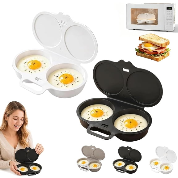 Dual Cavity Microwave Egg Poacher, 2-Egg Cooker with Lid and Handle, Breakfast Sandwich Maker for Kitchen