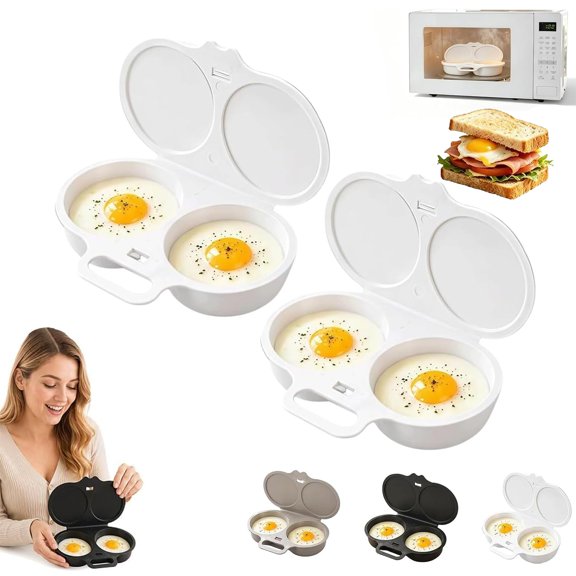 Dual Cavity Microwave Egg Poacher, 2-Egg Cooker with Lid and Handle, Breakfast Sandwich Maker for Kitchen