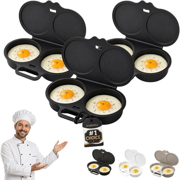 Dual Cavity Microwave Egg Poacher, Nonstick Egg Cooker with Lid & Handle Microwave Egg Poacher for 2 Eggs, Quick Breakfast Maker, Food-Grade PP Microwave Egg Cooker for Home Office Dorm