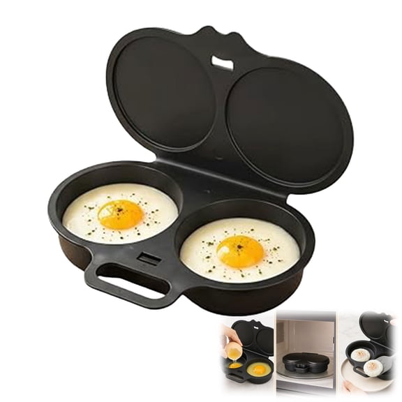 Dual Cavity Microwave Egg Poacher with Lid & Handle – Quick Oil-Free Cooking, BPA-Free Food-Grade PP (Black)