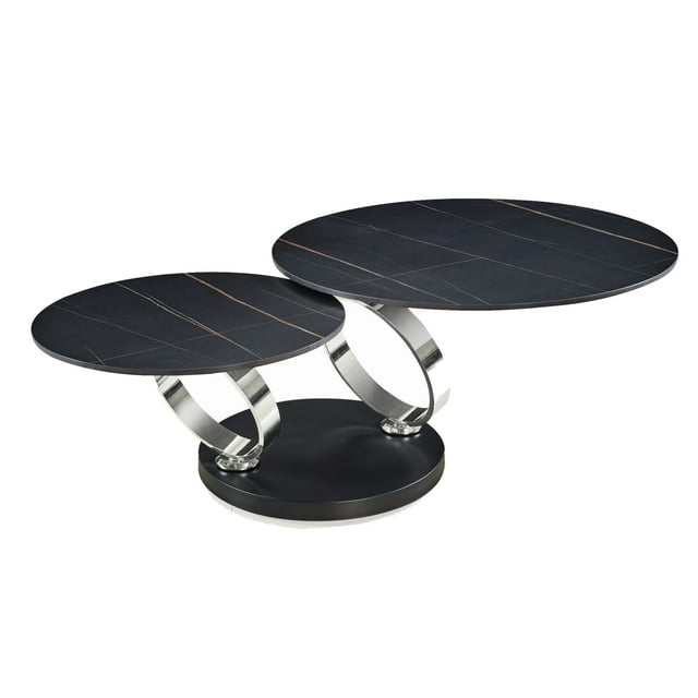 Dual Ceramic Top Coffee Table with Motion Mechanism, Black and Silver - Saltoro Sherpi