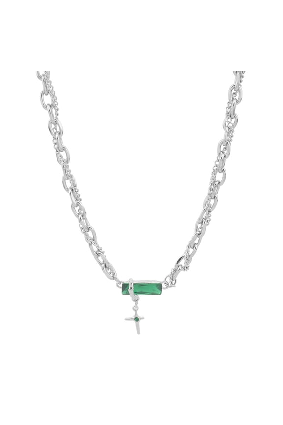 Dual Chain Cross Pendant Necklace for Men & Women –Titanium Steel Necklace with Natural Gemstone Accent &Lab-Created Crystal Bar,316L Stainless Steel
