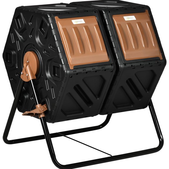Dual Chamber - 360° Rotating for Easy Composting - Outdoor Use - Faster and Efficient Compost Production