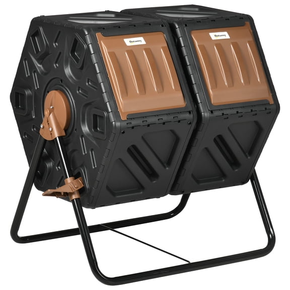 Dual Chamber Compost Tumbler Bin 34.5 Gallon, Outdoor Tumbling Composter with 24 Ventilation Openings and Steel Legs for Garden Waste