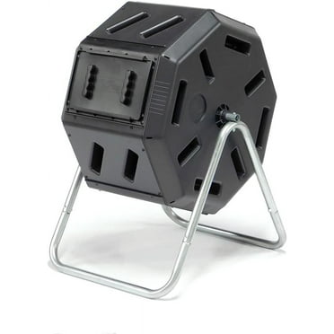 Dual Chamber Compost Tumbler Black 37 Gallon - Outdoor Rotating Bin for Garden and Kitchen Waste