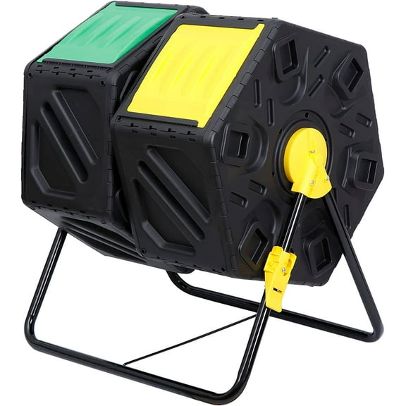 Dual Chamber Composting Tumbler Bin, Tumbling Composter with 2 Sliding Doors for All Season Outdoor, Gardens, Yard Waste, 37 Gallon