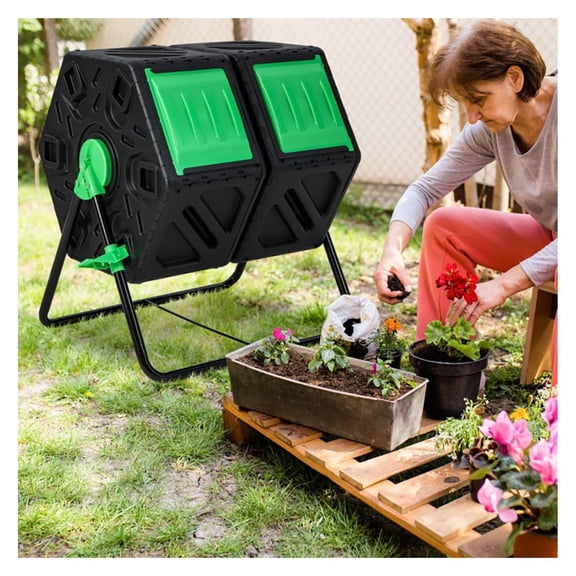Dual Chamber Garden Compost Tumbler with Sliding Doors