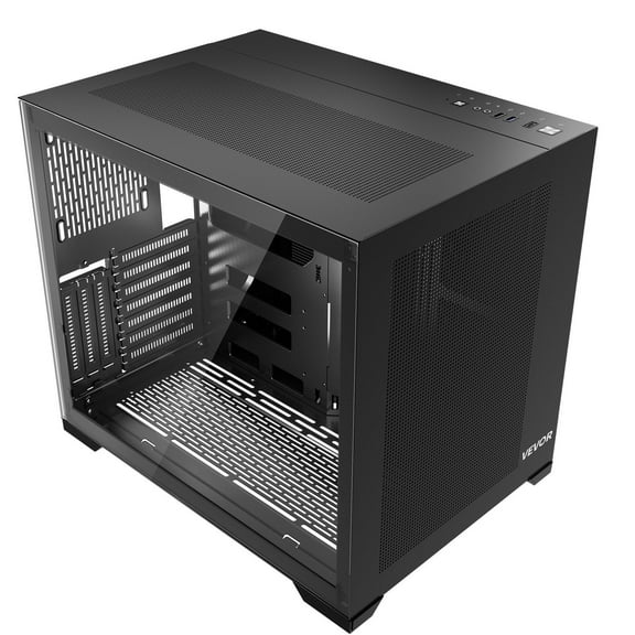 Dual Chamber Mid-Tower PC Case for ATX Motherboard - Gaming Computer Case with Tempered Glass, No Fan Included