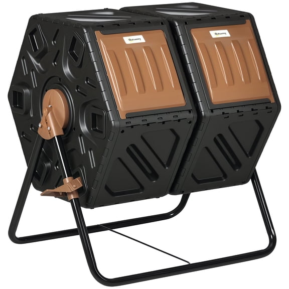 Dual Chamber Outdoor Composter Bin, 34.5 Gallon Tumbling Composter with Steel Frame and Ventilation Holes