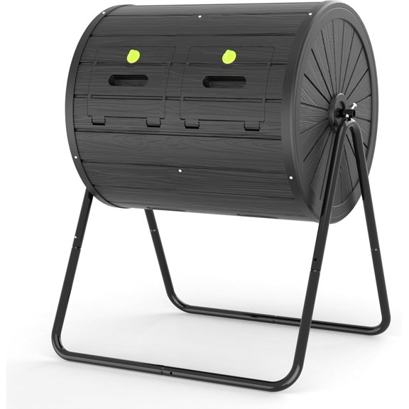 Dual Chamber Tumbling Composter 45 Gallon Large Outdoor Tumbling Composter Efficient Batch Composting Easy Turn Design (Classic Black)