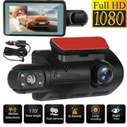Dual Channel Dash Cam with 3 Inch HD IPS Screen and Built-in WiFi,32GB Max, Free 32GB Card