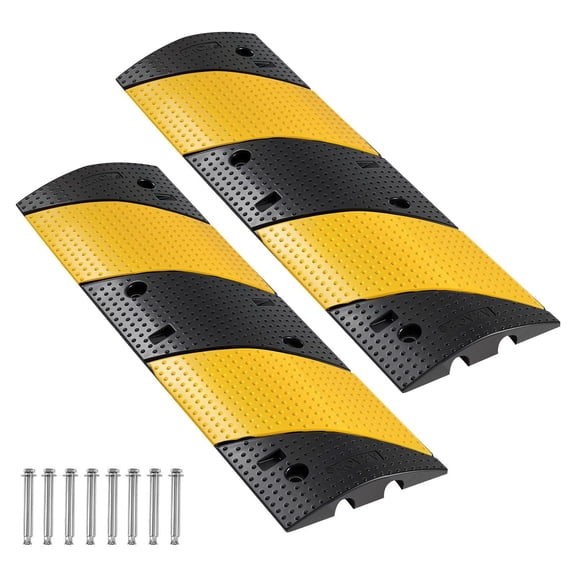 Dual-Channel Rubber Speed Bump 2-Pack, 40" Length, 22000 lbs Axle Load Capacity Traffic Speed Hump with Cable Protector, Includes Expansion Screws for Asphalt, Concrete, and Gravel Surfaces