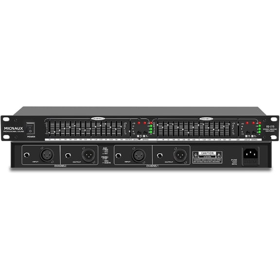 Dual Channel Stereo Equalizer EQ-215 for Home Audio System with 15 Band Graphic Equalizer Professional 1U Rack Mount DJ EQ, Noise Reduction