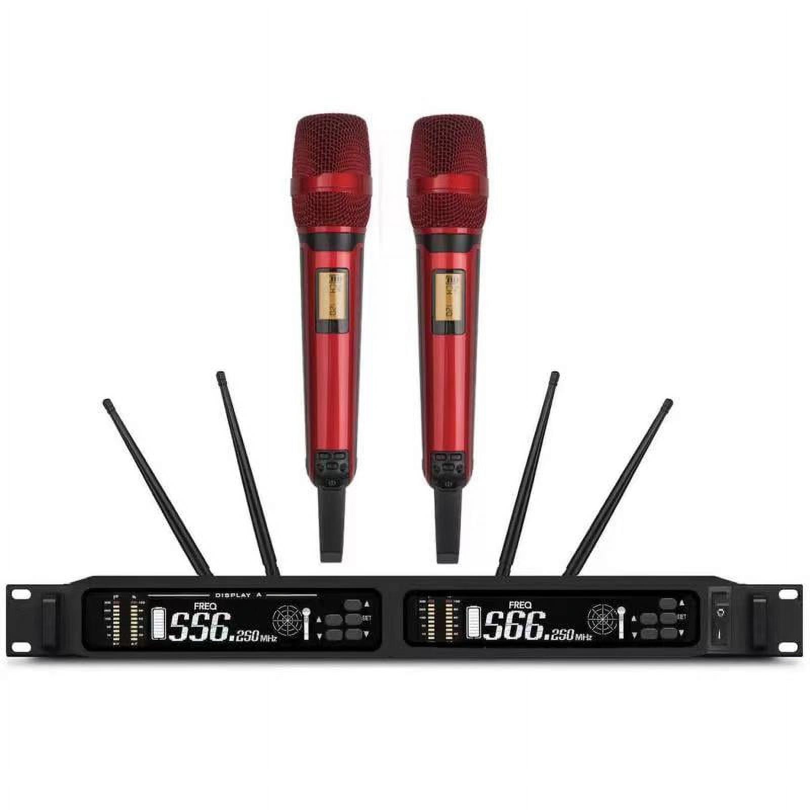 Dual Channel Wireless Handheld Microphone System, UHF Adjustable Frequency Dynamic Microphones, 328ft Range, Microphone for Weddings, Family, School, Church