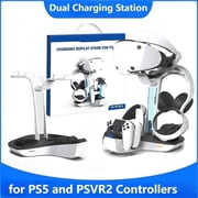 Dual Charging Station for P5 and PSVR2 Controllers, 4 in 1 Charging Dock for PS VR2 with VR Headset Display Stand, Headphone Holder, LED Lights & 3*Magnetic Connectors, Electronics Accessories
