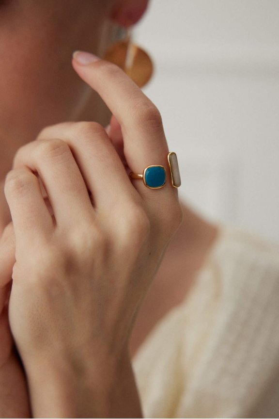 Dual Charm Adjustable Ring - Vintage Gold with Enamel Finish