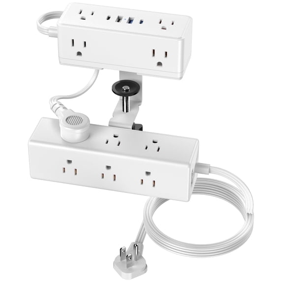 VILONG Desk Clamp Power Strip with 2 USB-c & 2 USB-a,15-Outlet Surge Protector, Edge Mount Design,5ft Extension Cord for Desktop(ETL Certified, White)
