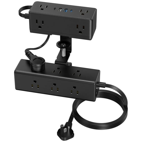 VILONG 4 USB Desk Clamp Power Strip with 15 Outlets Surge Protector, Edge Mount Design, 5ft Cord for Desktop (ETL Certified,Black)