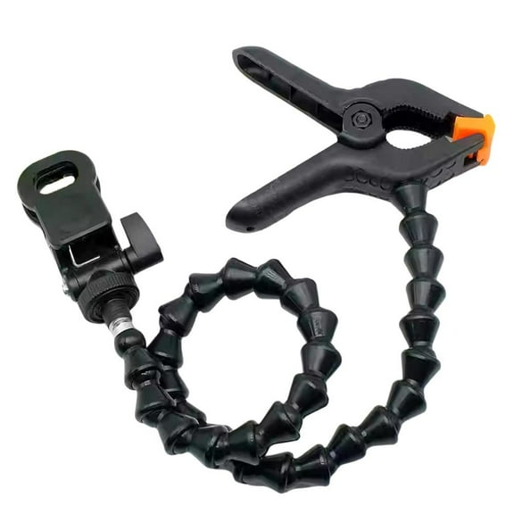 Dual-Clip / Single-Clip Flexible Mount | 360° angle + position adjust, heavy-duty clamp | 350 g plastic, black