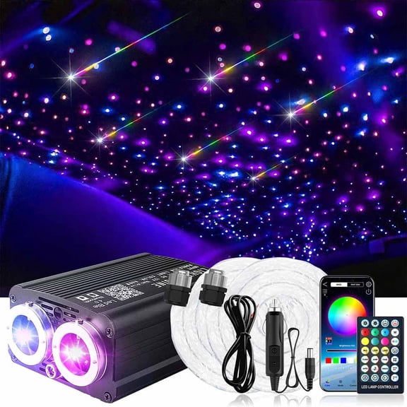 Dual Color 32W Twinkle Starlight Headliner Kit 950pcs 0.03in 12.5ft Fiber Optic Star Ceiling Light Sound Activated Music Mode APP/Remote Control Dual Port Light Box for Car Home Roof Decor